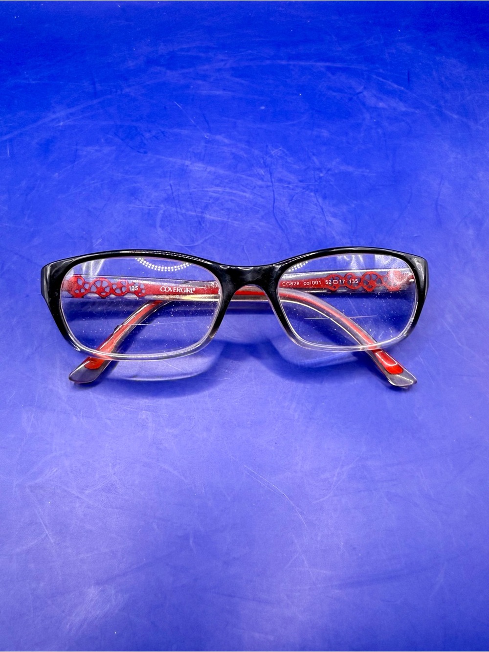 CoverGirl CG828 Eyeglasses Frames Black Clear Fade Red Lace 52-17-135